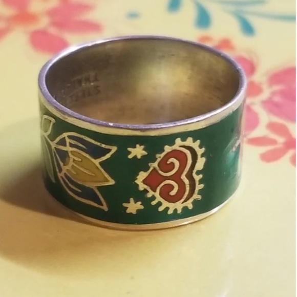 TRADED-Vintage Sterling Enameled Floral Ring - Picture 4 of 7
